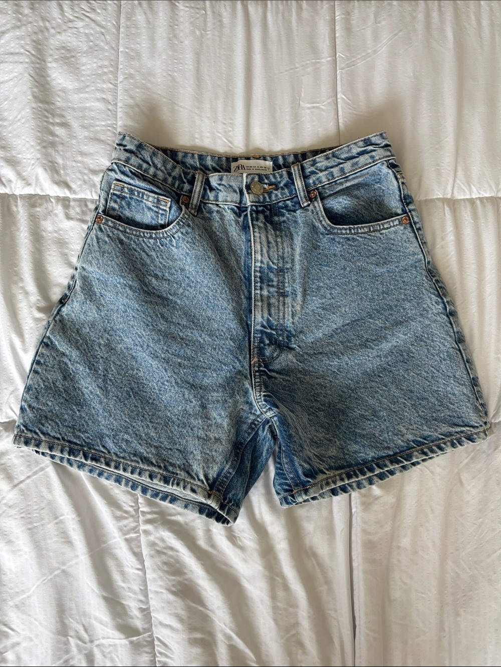 Zara Light Blue High-Rise Denim Shorts